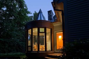 Exterior turret at night