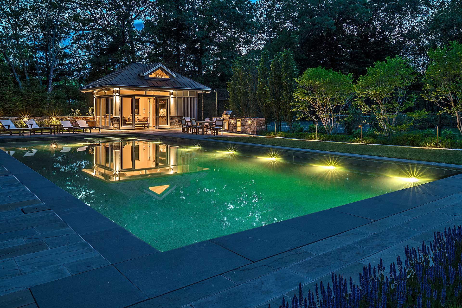 A lovely pool house in Concord, Massachusetts.