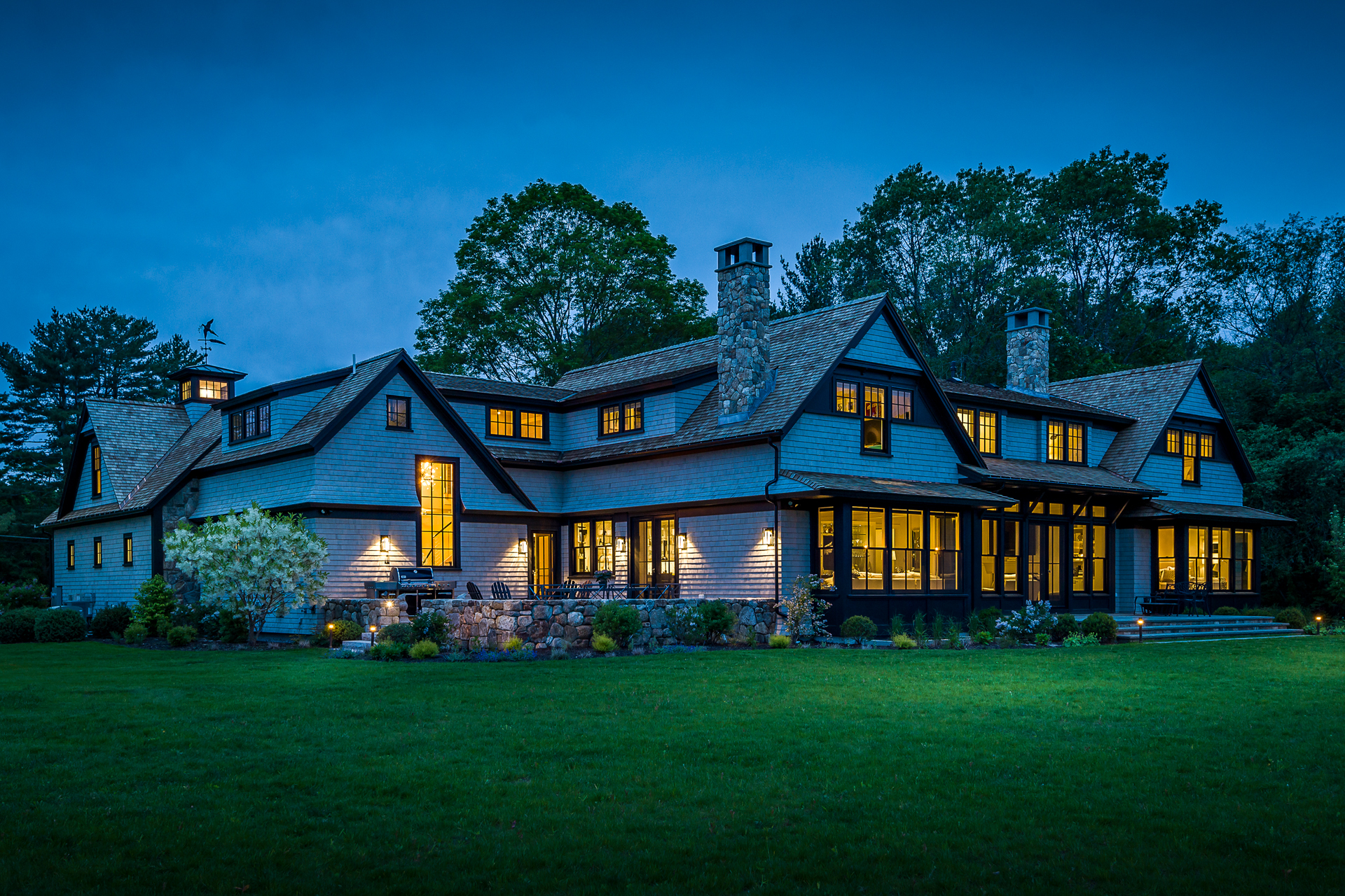 A contemporary take on a shingle-style house in Concord, Massachusetts
