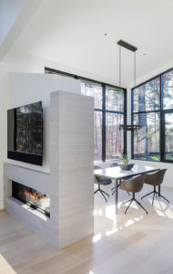 view of television and breakfast nook