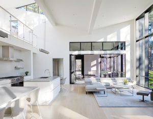 view of contemporary kitchen and living room